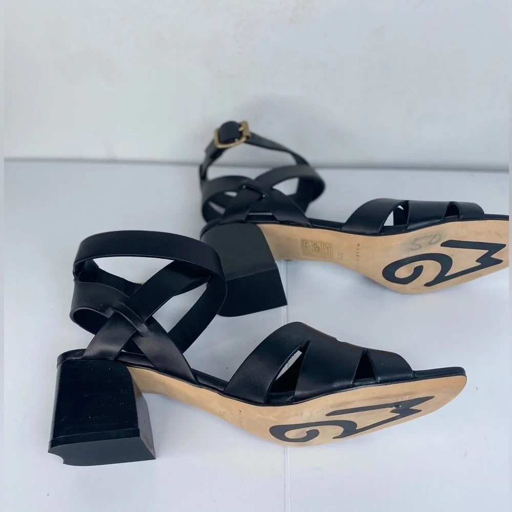 M Gemi Designer Black Women's Luxury Sandals with Gold Buckle Hardware